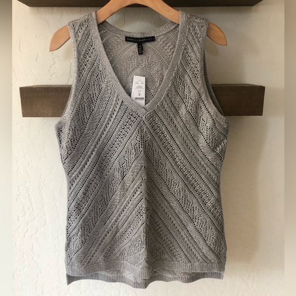WHBM|Gray Silver thread Knit VEST, size medium, NWT•••Sleeveless sweater tank - Picture 10 of 16
